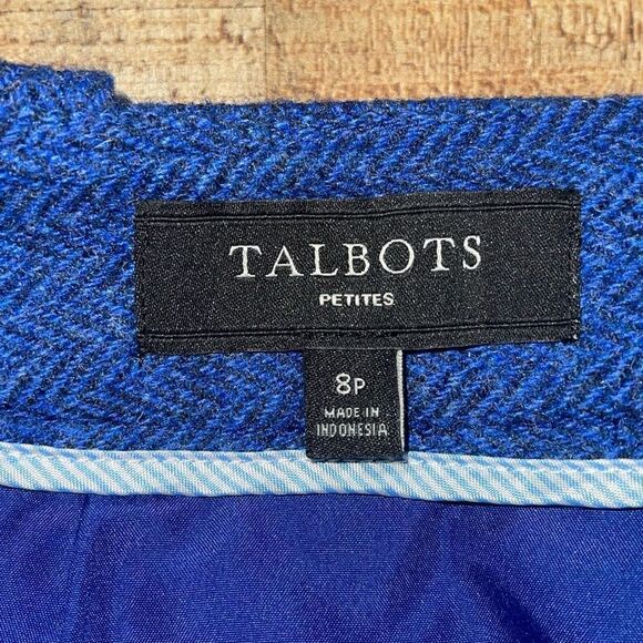 Blue Wool Skirt A Line Herringbone Tweed Royal Blue Talbots Size 8P - Picture 8 of 9